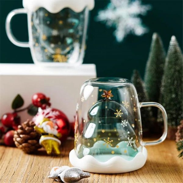 Cute Christmas Tree Mug,High Borosilicate Double Layer Glass Cup With Handle For Milk,Heat-resistant Coffee Cups Christmas Gifts - Image 8