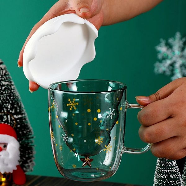 Cute Christmas Tree Mug,High Borosilicate Double Layer Glass Cup With Handle For Milk,Heat-resistant Coffee Cups Christmas Gifts - Image 10