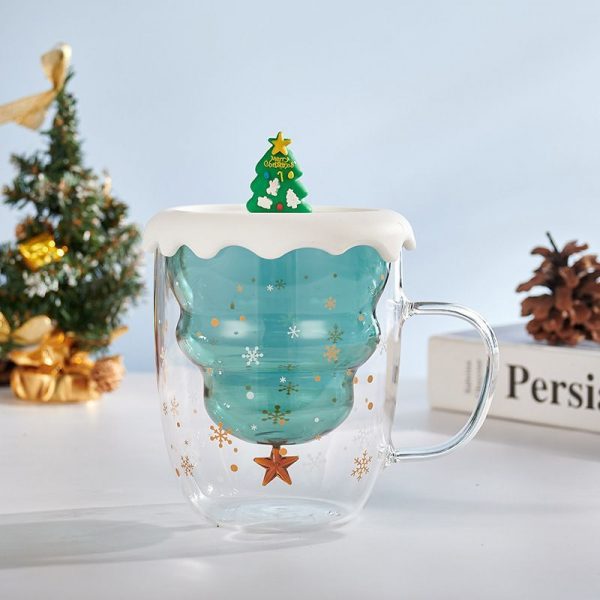 Cute Christmas Tree Mug,High Borosilicate Double Layer Glass Cup With Handle For Milk,Heat-resistant Coffee Cups Christmas Gifts - Image 9