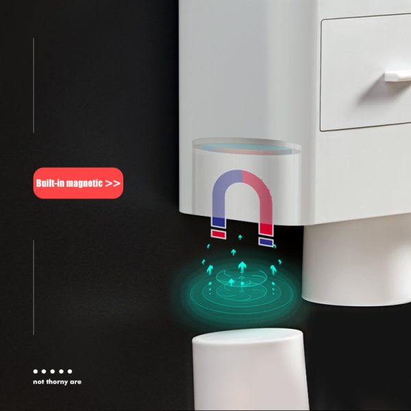 Non-marking Hanging Magnetic Toothbrush Holder Single Drawer Storage Rack With Toothpaste Squeezer Toiletry Set - Image 10