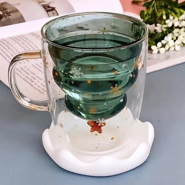 Cute Christmas Tree Mug,High Borosilicate Double Layer Glass Cup With Handle For Milk,Heat-resistant Coffee Cups Christmas Gifts - Image 2