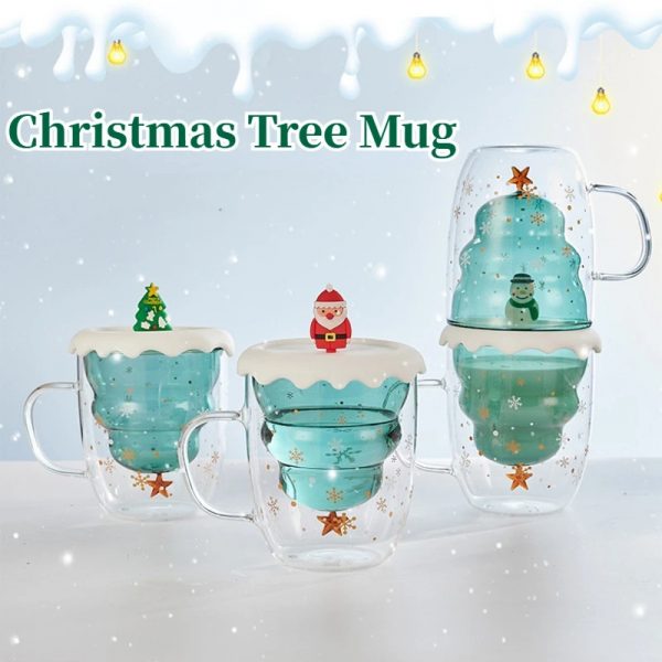 Cute Christmas Tree Mug,High Borosilicate Double Layer Glass Cup With Handle For Milk,Heat-resistant Coffee Cups Christmas Gifts - Image 3