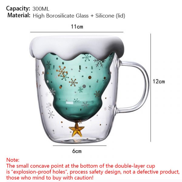 Cute Christmas Tree Mug,High Borosilicate Double Layer Glass Cup With Handle For Milk,Heat-resistant Coffee Cups Christmas Gifts - Image 5